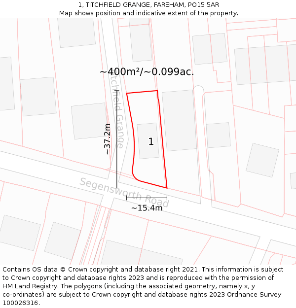 1, TITCHFIELD GRANGE, FAREHAM, PO15 5AR: Plot and title map