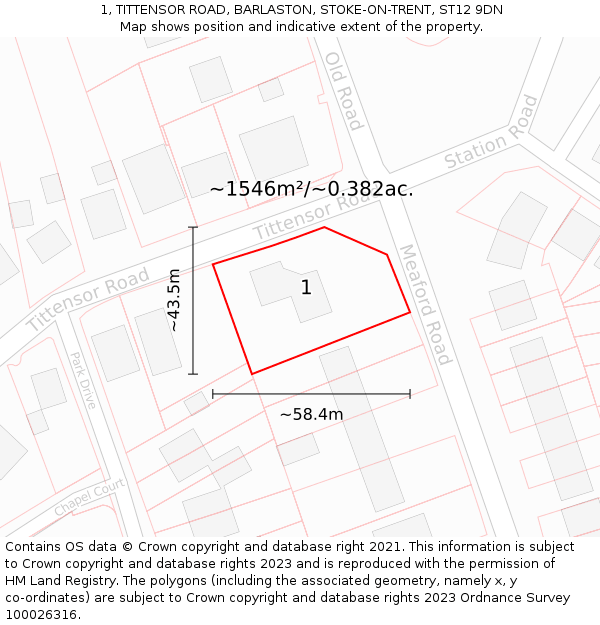 1, TITTENSOR ROAD, BARLASTON, STOKE-ON-TRENT, ST12 9DN: Plot and title map