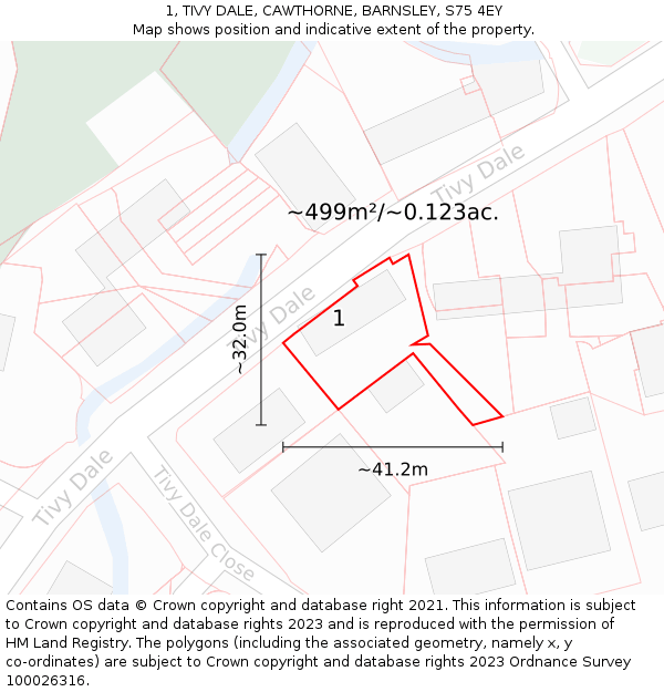 1, TIVY DALE, CAWTHORNE, BARNSLEY, S75 4EY: Plot and title map