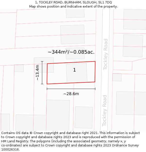 1, TOCKLEY ROAD, BURNHAM, SLOUGH, SL1 7DQ: Plot and title map