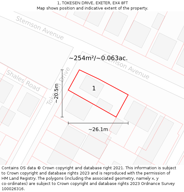 1, TOKESEN DRIVE, EXETER, EX4 8FT: Plot and title map