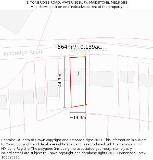 1, TONBRIDGE ROAD, WATERINGBURY, MAIDSTONE, ME18 5BS: Plot and title map