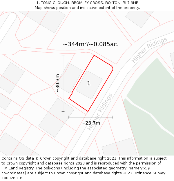 1, TONG CLOUGH, BROMLEY CROSS, BOLTON, BL7 9HR: Plot and title map