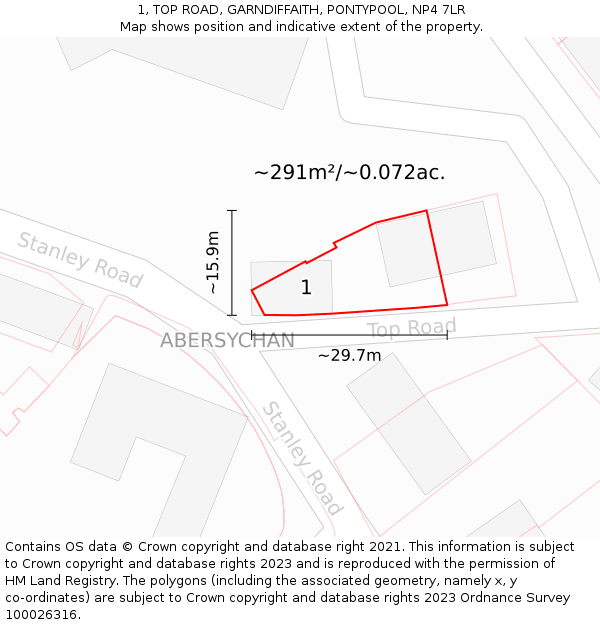 1, TOP ROAD, GARNDIFFAITH, PONTYPOOL, NP4 7LR: Plot and title map