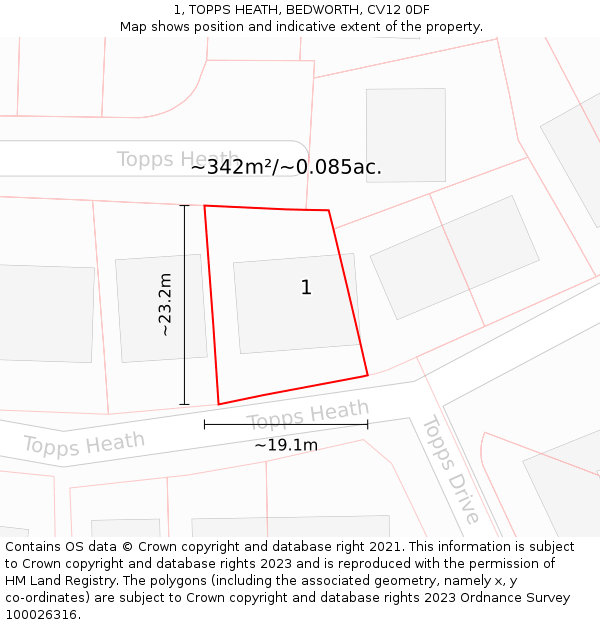 1, TOPPS HEATH, BEDWORTH, CV12 0DF: Plot and title map