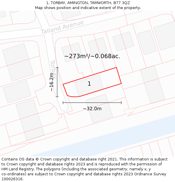 1, TORBAY, AMINGTON, TAMWORTH, B77 3QZ: Plot and title map