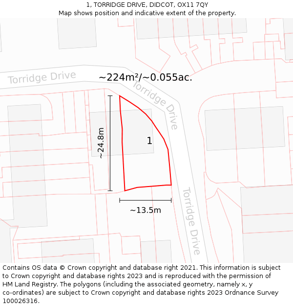 1, TORRIDGE DRIVE, DIDCOT, OX11 7QY: Plot and title map