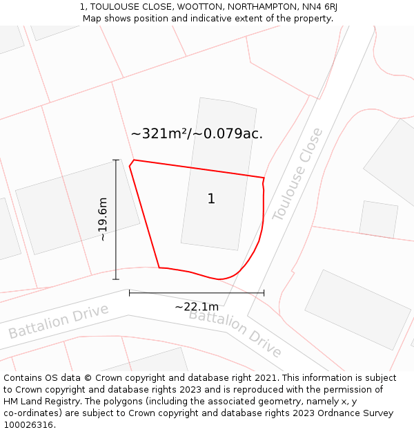 1, TOULOUSE CLOSE, WOOTTON, NORTHAMPTON, NN4 6RJ: Plot and title map