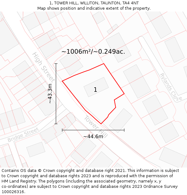 1, TOWER HILL, WILLITON, TAUNTON, TA4 4NT: Plot and title map