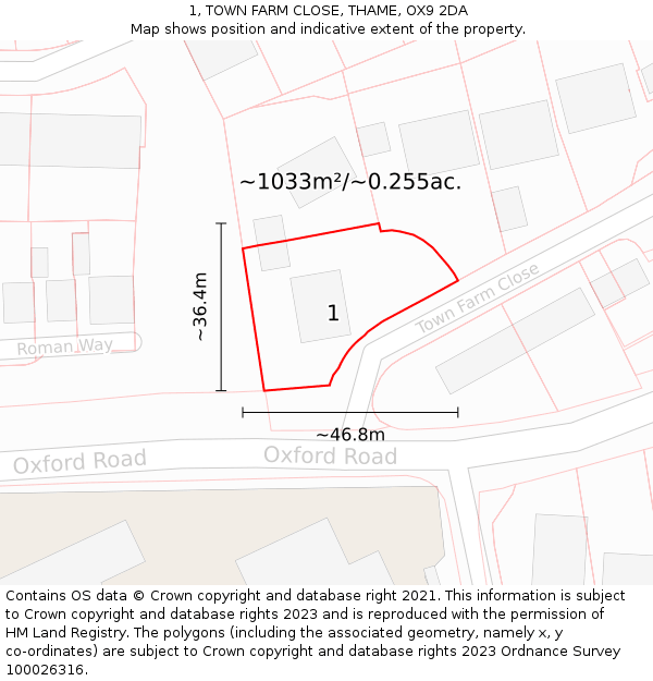 1, TOWN FARM CLOSE, THAME, OX9 2DA: Plot and title map