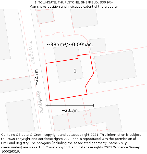 1, TOWNGATE, THURLSTONE, SHEFFIELD, S36 9RH: Plot and title map