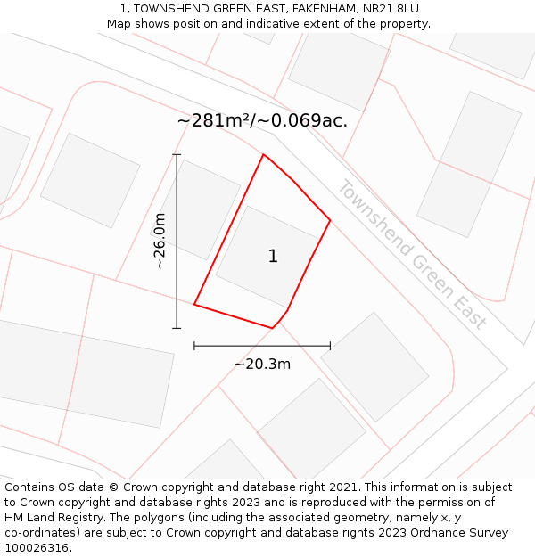 1, TOWNSHEND GREEN EAST, FAKENHAM, NR21 8LU: Plot and title map