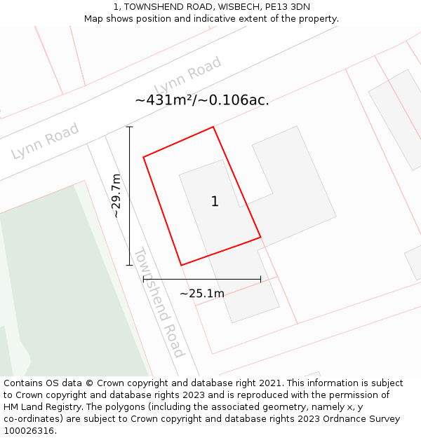 1, TOWNSHEND ROAD, WISBECH, PE13 3DN: Plot and title map