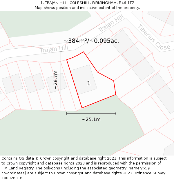 1, TRAJAN HILL, COLESHILL, BIRMINGHAM, B46 1TZ: Plot and title map