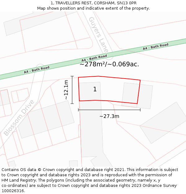 1, TRAVELLERS REST, CORSHAM, SN13 0PR: Plot and title map