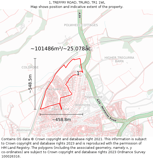 1, TREFFRY ROAD, TRURO, TR1 1WL: Plot and title map