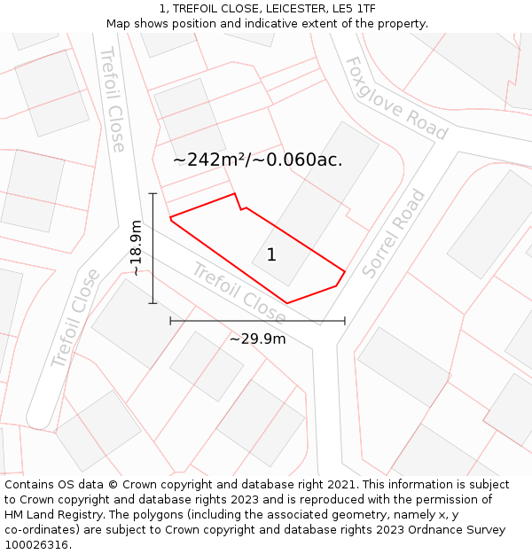 1, TREFOIL CLOSE, LEICESTER, LE5 1TF: Plot and title map