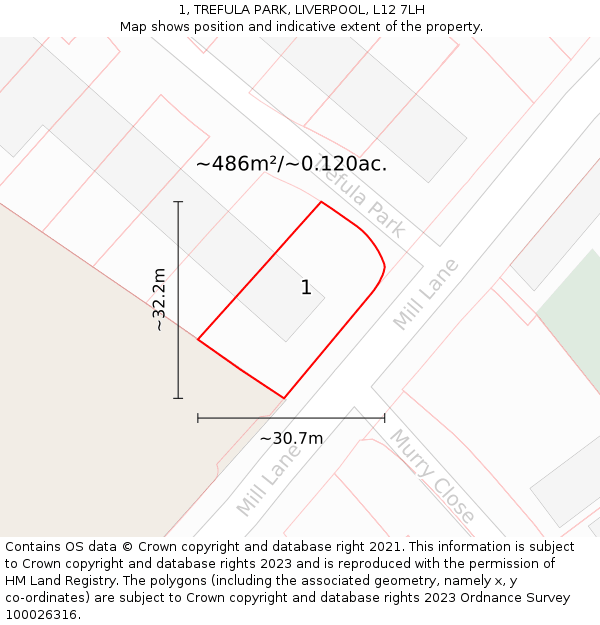 1, TREFULA PARK, LIVERPOOL, L12 7LH: Plot and title map