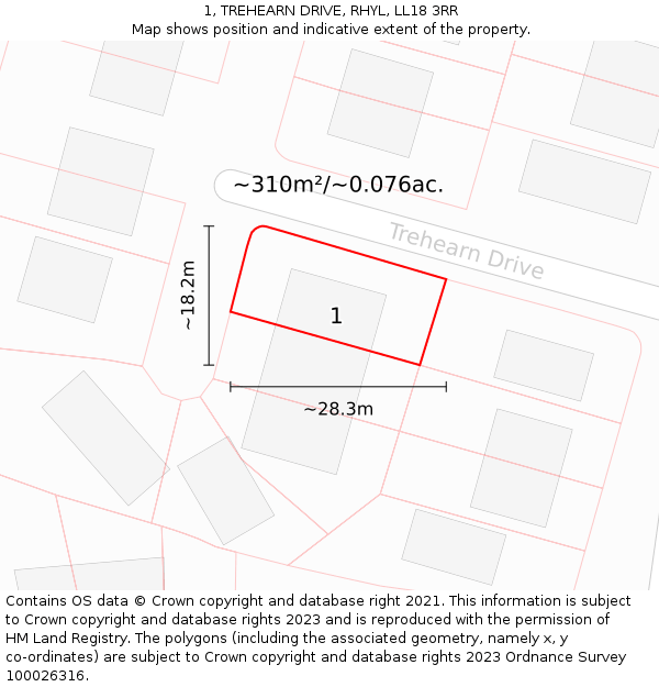 1, TREHEARN DRIVE, RHYL, LL18 3RR: Plot and title map