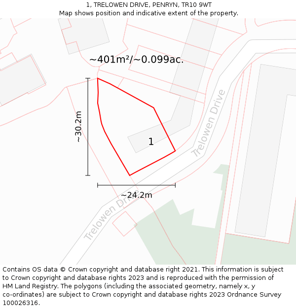 1, TRELOWEN DRIVE, PENRYN, TR10 9WT: Plot and title map