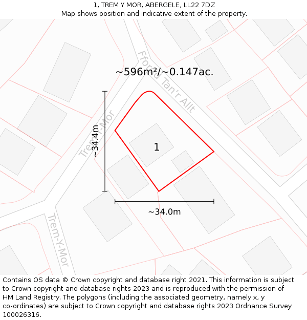 1, TREM Y MOR, ABERGELE, LL22 7DZ: Plot and title map