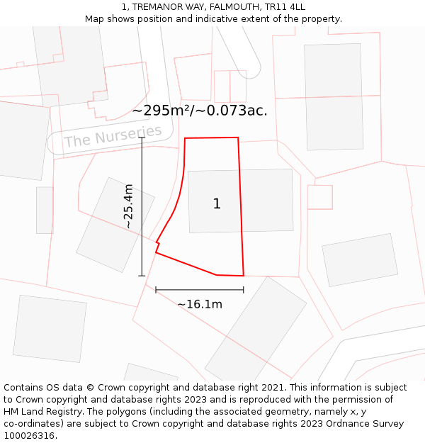 1, TREMANOR WAY, FALMOUTH, TR11 4LL: Plot and title map