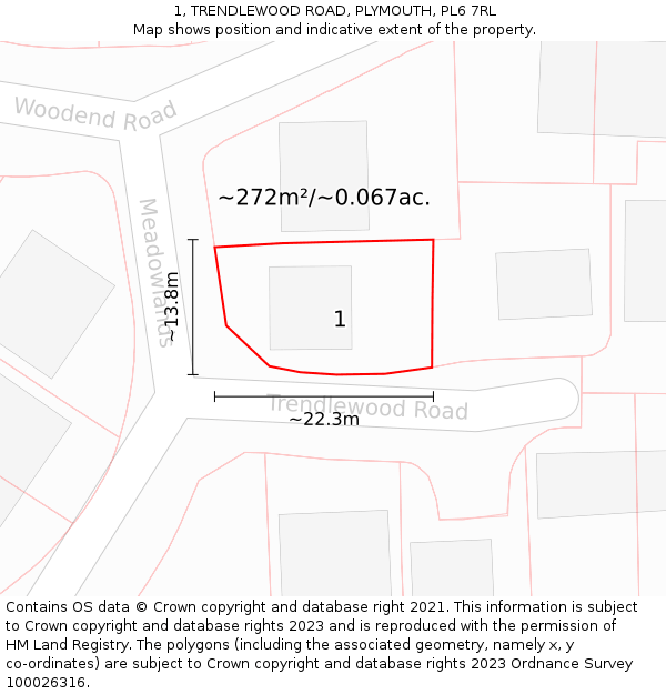 1, TRENDLEWOOD ROAD, PLYMOUTH, PL6 7RL: Plot and title map