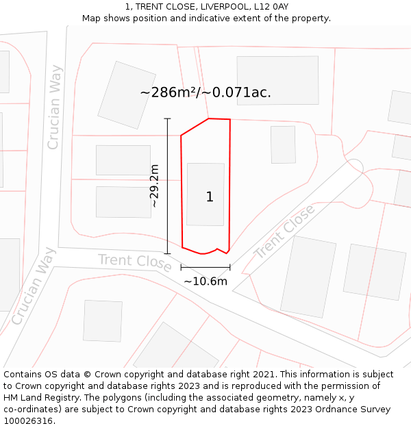 1, TRENT CLOSE, LIVERPOOL, L12 0AY: Plot and title map