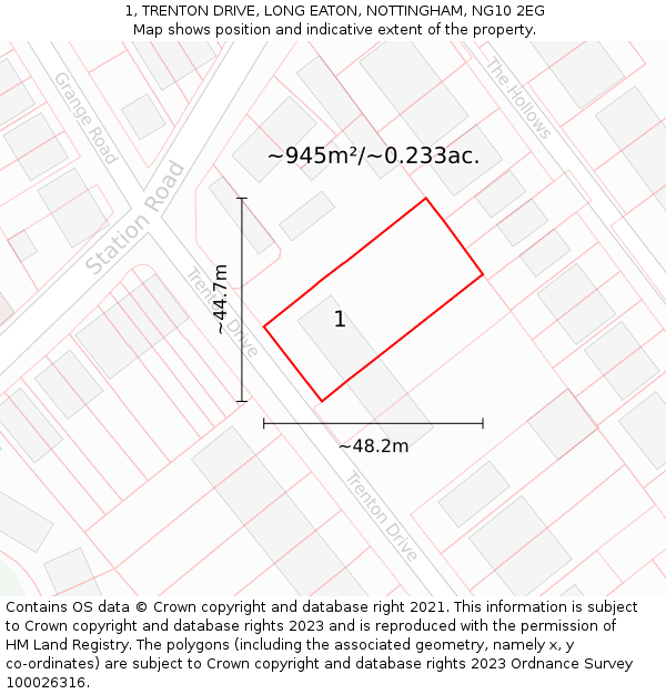 1, TRENTON DRIVE, LONG EATON, NOTTINGHAM, NG10 2EG: Plot and title map