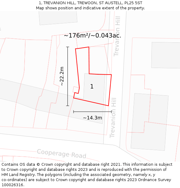 1, TREVANION HILL, TREWOON, ST AUSTELL, PL25 5ST: Plot and title map