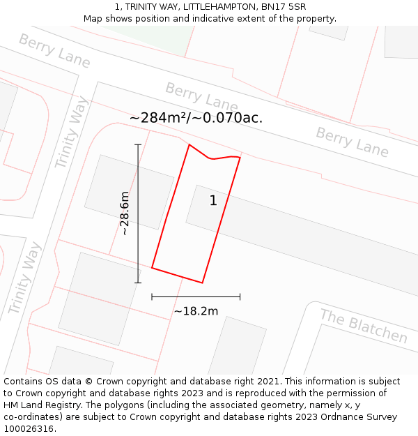 1, TRINITY WAY, LITTLEHAMPTON, BN17 5SR: Plot and title map