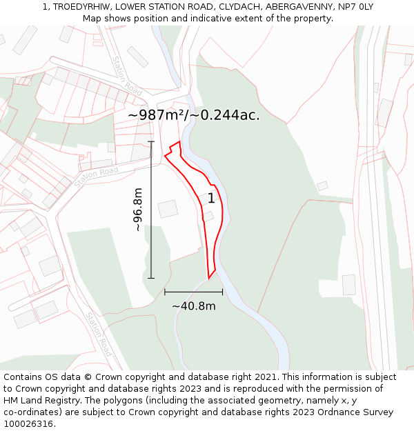 1, TROEDYRHIW, LOWER STATION ROAD, CLYDACH, ABERGAVENNY, NP7 0LY: Plot and title map