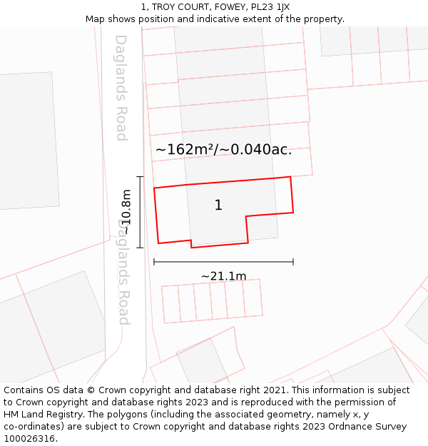 1, TROY COURT, FOWEY, PL23 1JX: Plot and title map