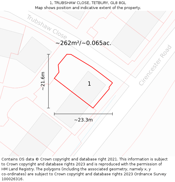 1, TRUBSHAW CLOSE, TETBURY, GL8 8GL: Plot and title map