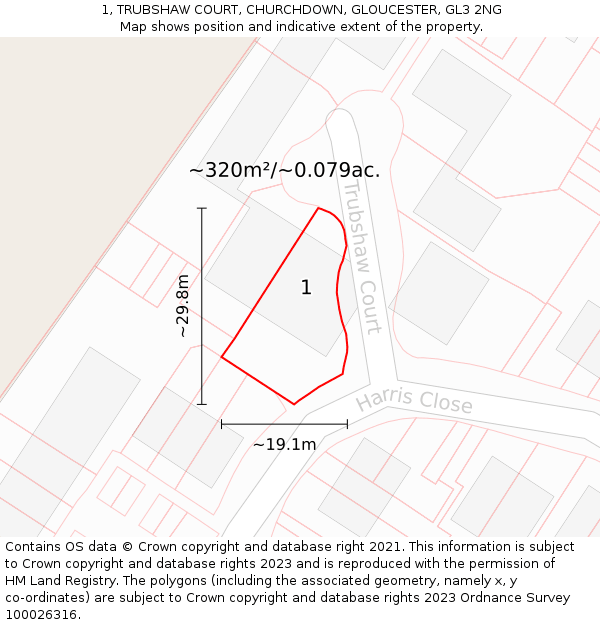 1, TRUBSHAW COURT, CHURCHDOWN, GLOUCESTER, GL3 2NG: Plot and title map