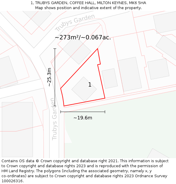 1, TRUBYS GARDEN, COFFEE HALL, MILTON KEYNES, MK6 5HA: Plot and title map