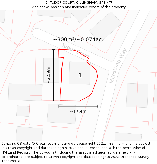 1, TUDOR COURT, GILLINGHAM, SP8 4TF: Plot and title map