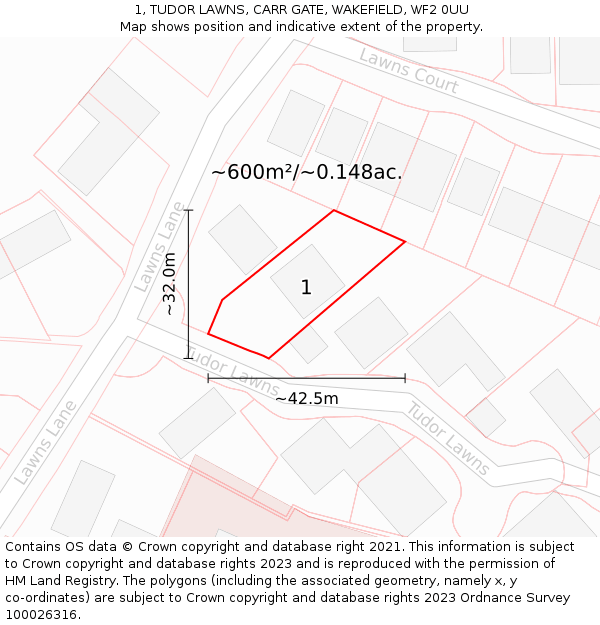 1, TUDOR LAWNS, CARR GATE, WAKEFIELD, WF2 0UU: Plot and title map