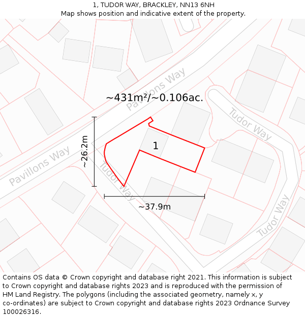 1, TUDOR WAY, BRACKLEY, NN13 6NH: Plot and title map