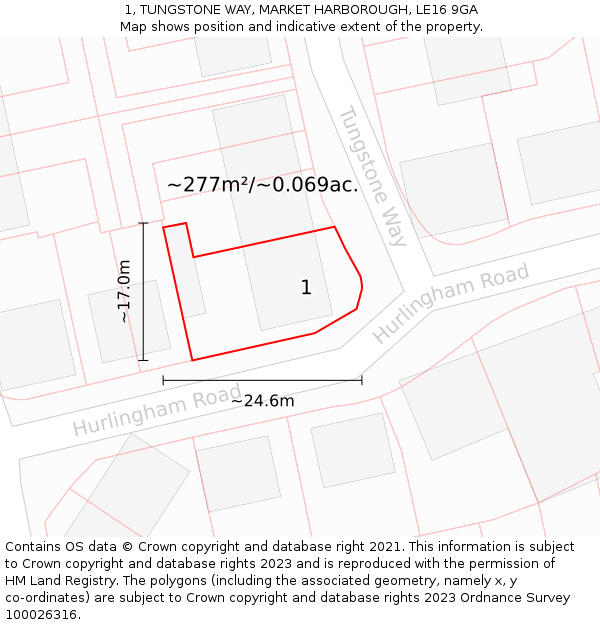 1, TUNGSTONE WAY, MARKET HARBOROUGH, LE16 9GA: Plot and title map