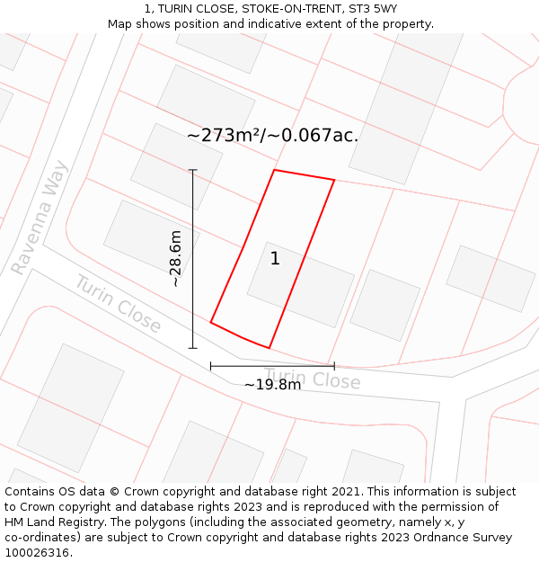 1, TURIN CLOSE, STOKE-ON-TRENT, ST3 5WY: Plot and title map