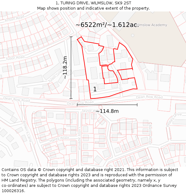 1, TURING DRIVE, WILMSLOW, SK9 2ST: Plot and title map