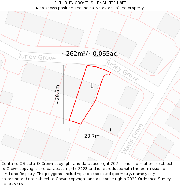 1, TURLEY GROVE, SHIFNAL, TF11 8FT: Plot and title map