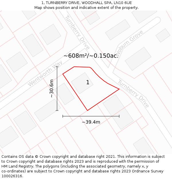 1, TURNBERRY DRIVE, WOODHALL SPA, LN10 6UE: Plot and title map