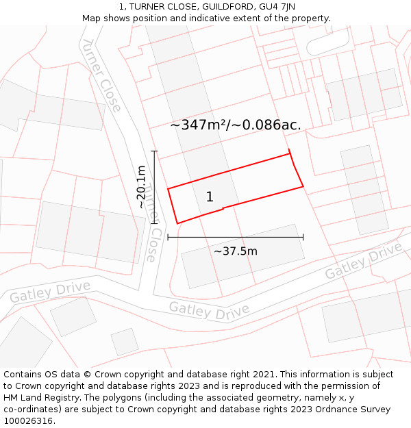 1, TURNER CLOSE, GUILDFORD, GU4 7JN: Plot and title map