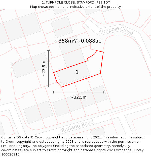 1, TURNPOLE CLOSE, STAMFORD, PE9 1DT: Plot and title map