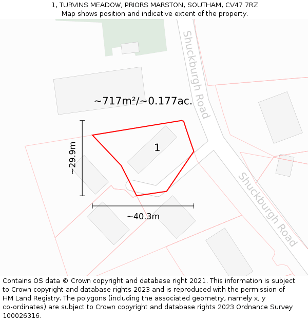 1, TURVINS MEADOW, PRIORS MARSTON, SOUTHAM, CV47 7RZ: Plot and title map