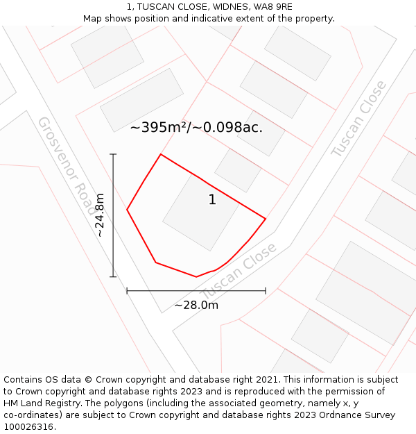 1, TUSCAN CLOSE, WIDNES, WA8 9RE: Plot and title map