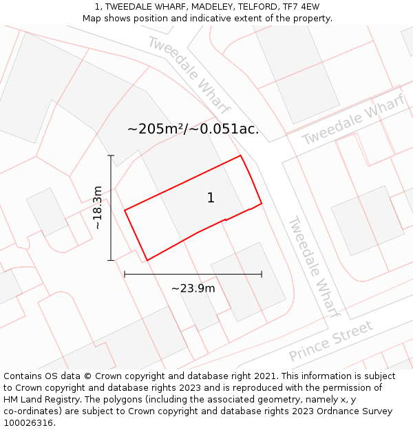 1, TWEEDALE WHARF, MADELEY, TELFORD, TF7 4EW: Plot and title map