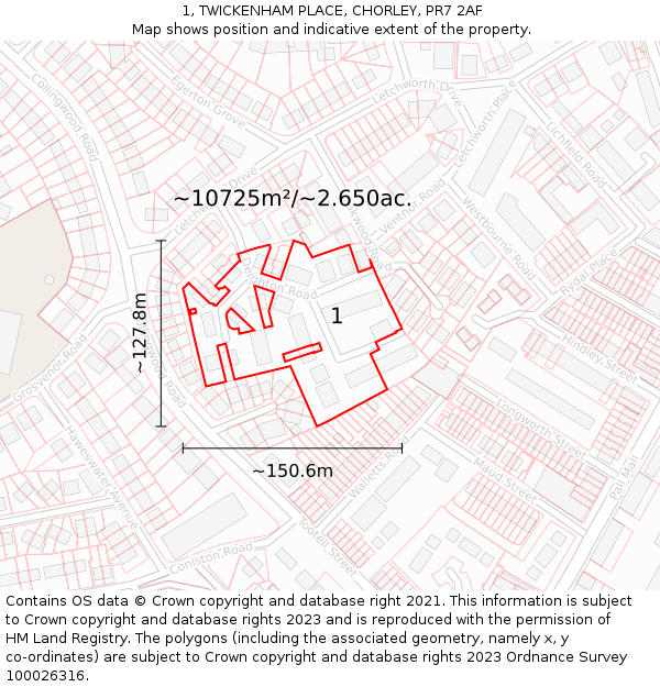 1, TWICKENHAM PLACE, CHORLEY, PR7 2AF: Plot and title map